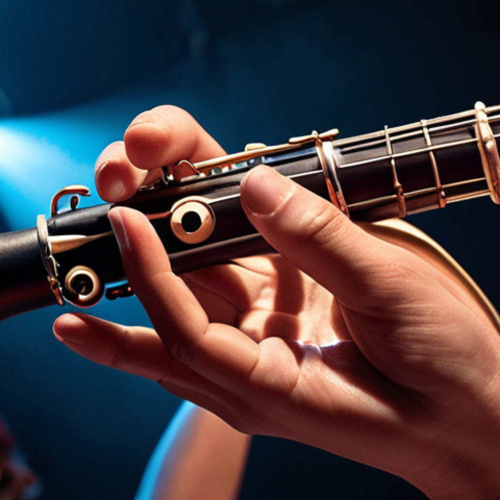 **

A musician (instrument unspecified, but suggest an instrument mentioned in the text like clarinet or guitar) performing with passion and skill. The image should convey both technical proficiency (precise fingering, focused expression) and artistic flair (captivating the audience, emotional connection). Bright stage lighting, a sense of movement, and a diverse audience enjoying the performance. The overall tone should be positive and enthusiastic.

**