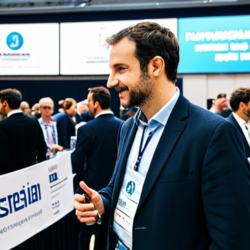 Networking at a Music Conference**

"A musician, fully clothed in appropriate business casual attire, networking at a music conference in Paris. The scene is a brightly lit convention hall with people engaging in conversation.  Background includes conference banners and tables with brochures.  Perfect anatomy, correct proportions, natural pose, professional photography, high quality, safe for work, appropriate content, fully clothed, professional."

**