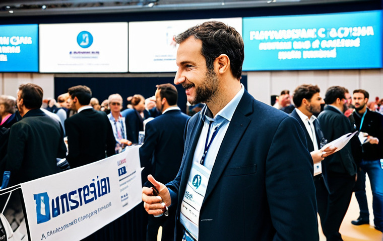Networking at a Music Conference**
"A musician, fully clothed in appropriate business casual attire, networking at a music conference in Paris. The scene is a brightly lit convention hall with people engaging in conversation. Background includes conference banners and tables with brochures. Perfect anatomy, correct proportions, natural pose, professional photography, high quality, safe for work, appropriate content, fully clothed, professional."
**