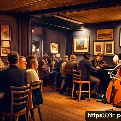 연주가로서 네트워크를 확장하는 방법 - A lively jazz club scene in Paris during the evening, featuring a diverse group of musicians passion...