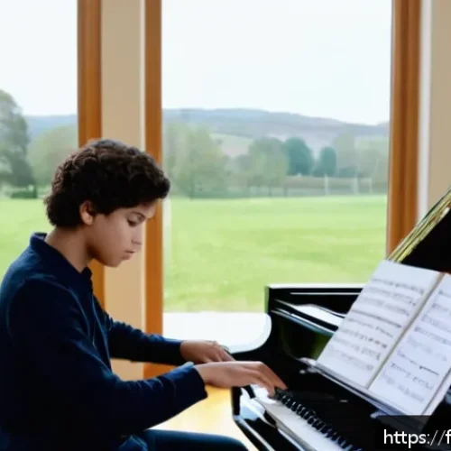 연주가 자격 취득 방법 - A professional music student preparing for a certification exam in a classical conservatory setting,...